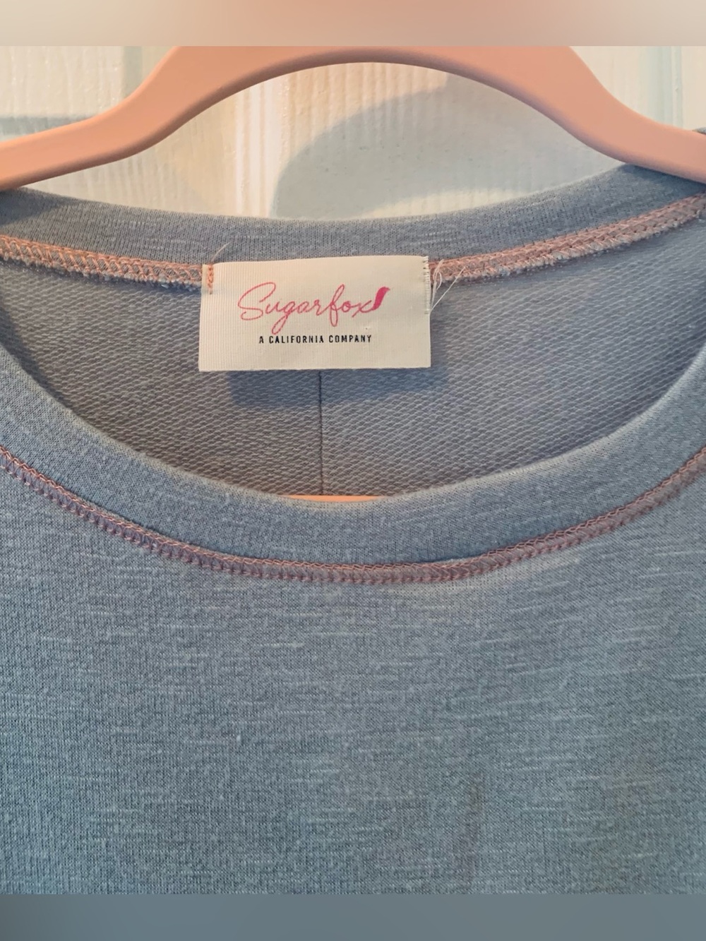 Oversized Light Blue Top with Floral Sleeves • Size Small - Picture 4 of 12